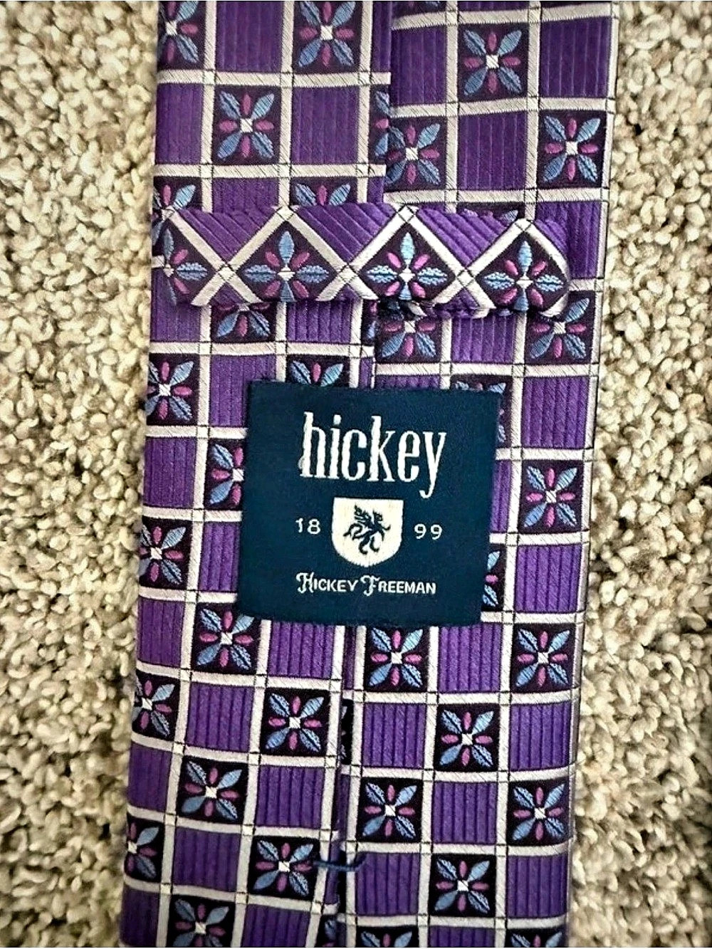 Hickey Freeman Men's Purple Geometric Silk Neck Tie